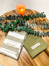 Load image into Gallery viewer, Pure French Linen Tea Towel - Wide Olive Stripe