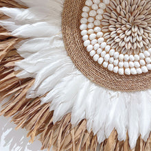 Load image into Gallery viewer, Amira Raffia, Feather & Shell Wall Hanging - White