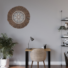 Load image into Gallery viewer, Anika Raffia, Mandala &amp; Shell Wall Hanging - Monochrome with Yellow
