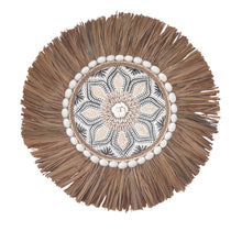 Load image into Gallery viewer, Anika Raffia, Mandala &amp; Shell Wall Hanging - Monochrome with Yellow
