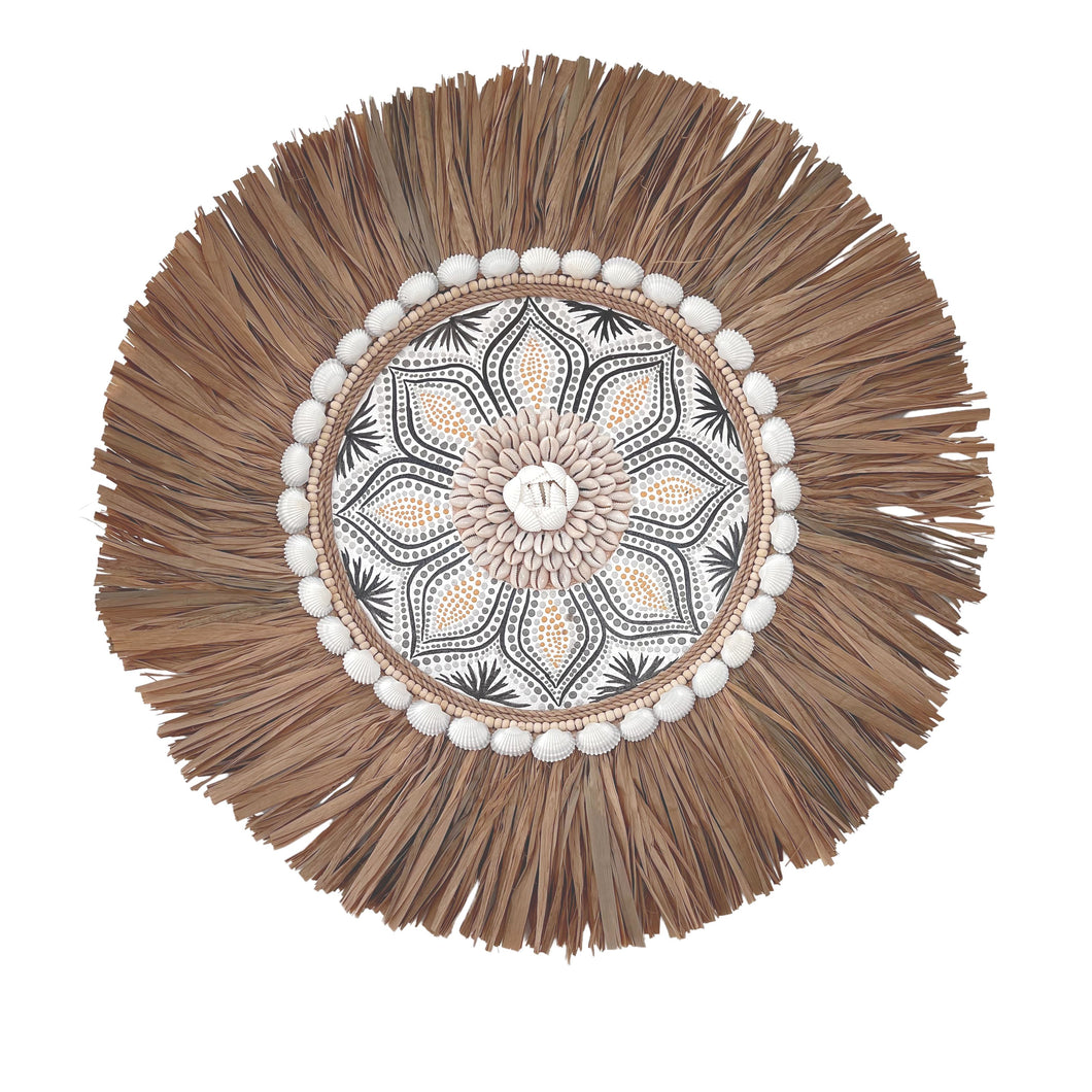 Anika Raffia, Mandala & Shell Wall Hanging - Monochrome with Yellow