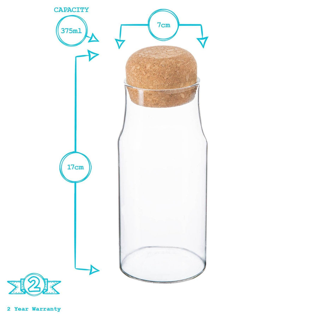 Argon Tableware Glass Storage Bottle with Cork Lid - 375ml